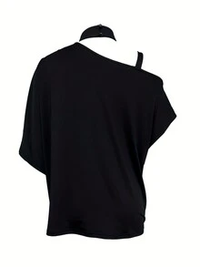 Áo thun nữ thời trang chắp vá rộng rãi, áo phông in họa tiết cho mùa hè và mùa thu - màu đen - Xem 2