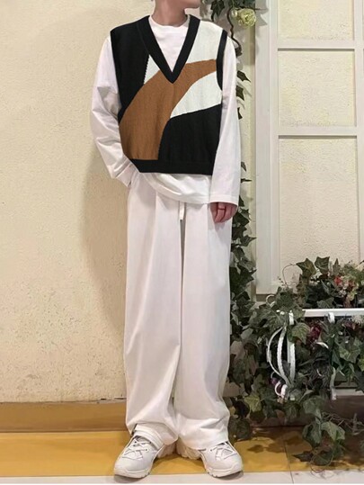 Manfinity Hypemode 男士加大尺碼對比色毛線背心