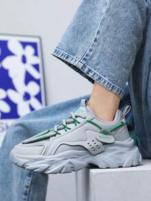 男款運動鞋全季節人造皮革鞋面輕量舒適多用途休閒鞋厚底增高跑步運動戶外單帶極簡運動鞋 - 灰色 - 查看 4