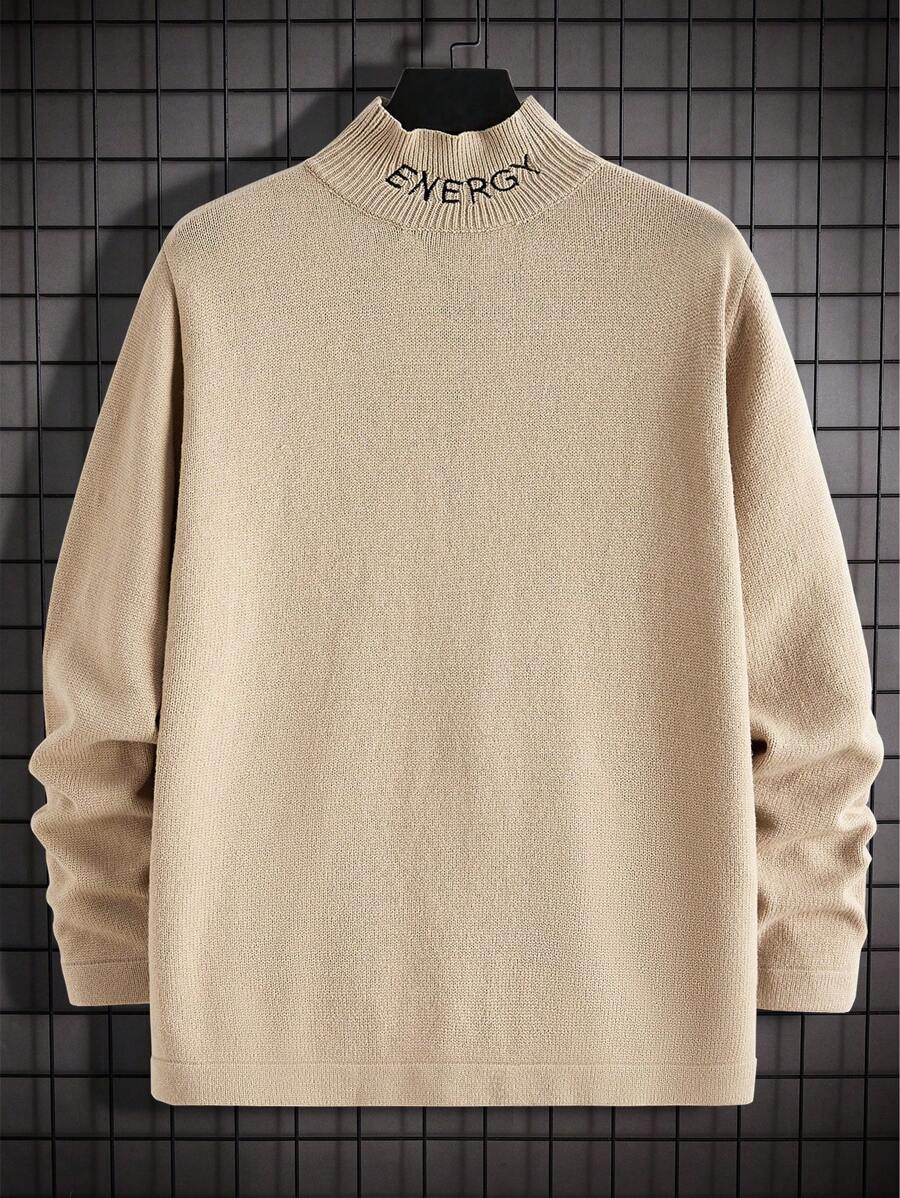 Manfinity VCAY Men's Long Sleeve Sweater With Letter Embroidery, For Fall Winter
