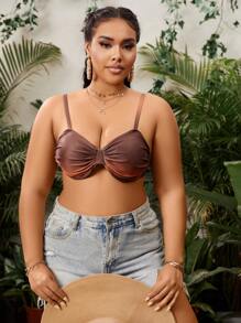 SHEIN Swim Curve 夏季大码女式褶皱比基尼上衣 - 黑色 - 查看 4