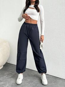 EURMUSE Của phụ nữ Eo đàn hồi Quần nhảy dù Jogger - Màu xanh hải quân - Xem 4