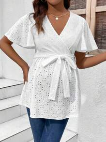 SHEIN Maternity Butterfly Sleeves Wrapped Neck T-Shirt