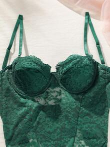 SHEIN 女式性感蕾絲拼接連身衣內衣 - 墨綠色 - 查看 8