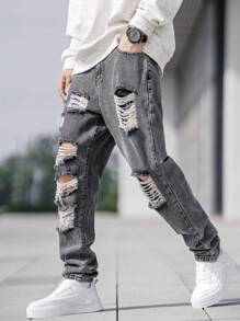 QuarKem Men's Distressed Denim Jeans - Grey - View 4