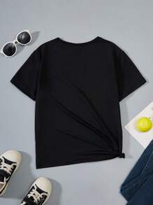 SHEIN Tween Girls' Heart Pattern Printed Casual Summer T-Shirt