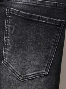 Manfinity Homme Men's Plus Size Water Wash Distressed Slim Fit Long Ripped Frayed Jean Cargo Dark Grey,Autumn Grunge Evening Emo Style Street Wear Vacation Commute - Black - View 6
