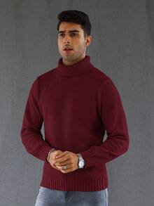 Manfinity Homme Men's Turtleneck Long Sleeve Sweater - Red - View 4