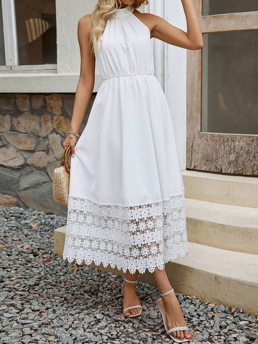 Chiquease Robe À Encolure Dos Nu Et Bordure En Dentelle