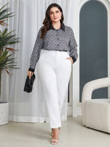 Mulvari Plus Size Women'S Geometric Print Long Sleeve Shirt - Multicolor - View 3