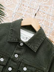 Teen Girls' Cropped Denim Jacket - Army Green - View 5