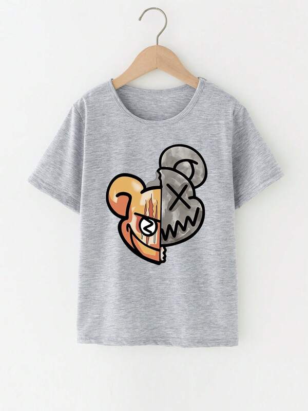 Kinder Sommer Anzug Set - Cartoon Print Kurzarm Shirt & Shorts Für Jungen & Mädchen