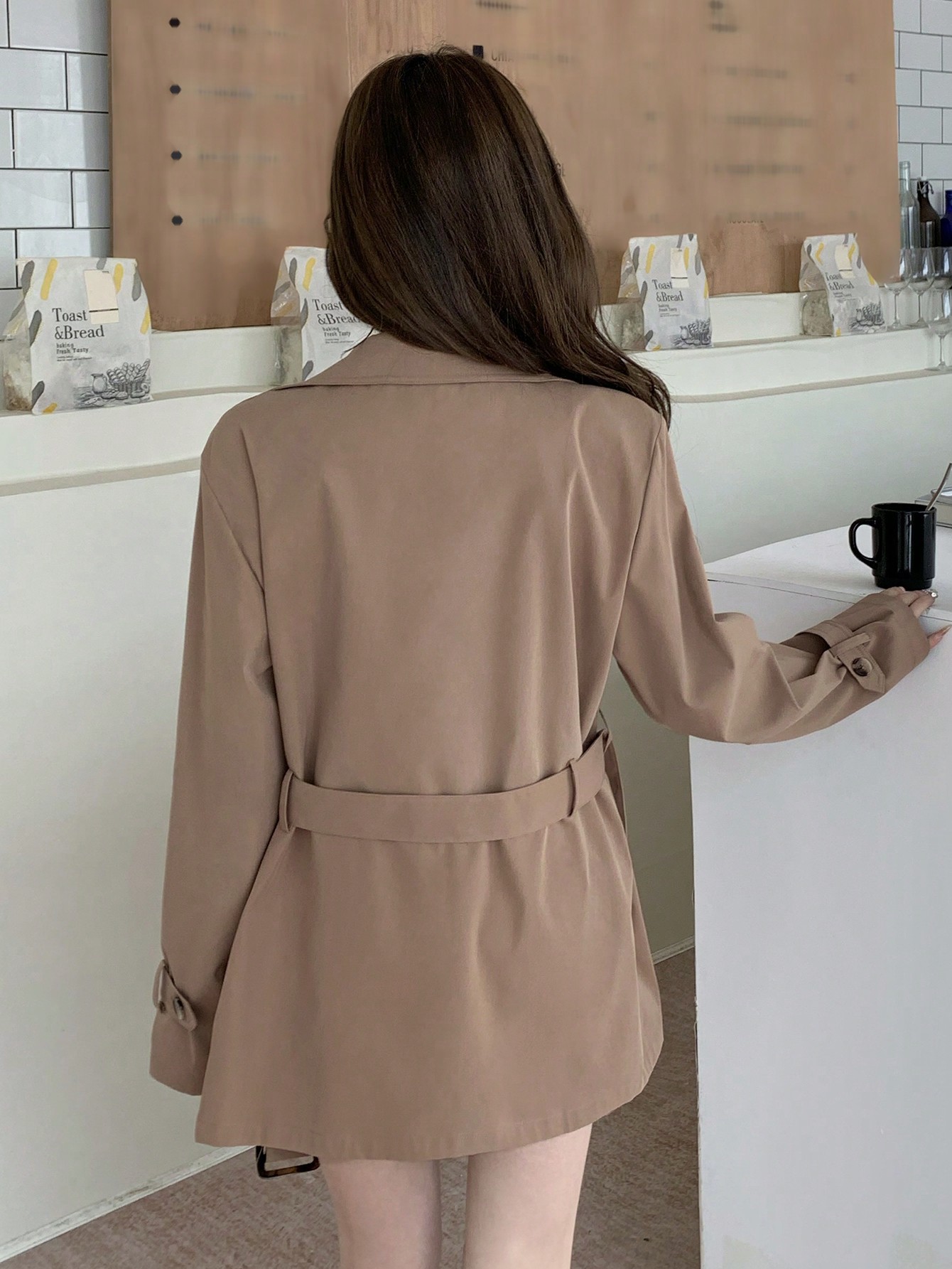 DAZY معطف ترينش ذو لون أحادي مزدوج الصدر للنساء، م...