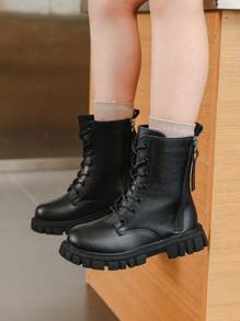 Botas de invierno para niñas, grandes, botas planas de combate de puntera redonda para niños, botas de princesa hasta el tobillo para niñas