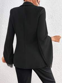 SHEIN Privé Ladies' Split Sleeve Blazer Jacket, Blazer With Lace Detail - Black - View 2
