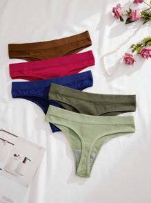 Shein Underwear&Sleepwear Basics Women's Solid Color Sexy Thongs (5pcs/Pack)