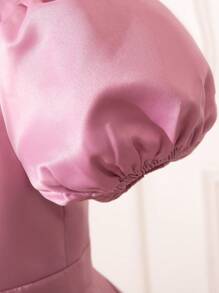 SHEIN Robe De Fille Satinée À Manches Courtes Et Bouffantes Avec Un Col Rond Pour La Saison Des Mariages - Vieux Rose - Voir 7