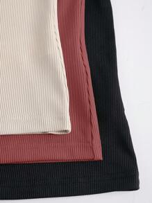 SHEIN Essnce Lot De 3 T-shirts À Manches Longues En Tricot Côtelé - Multicolore - Voir 5