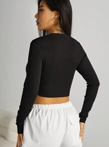 SHEIN Privé Women's Short Cut-Out Front T-Shirt - Black - View 2