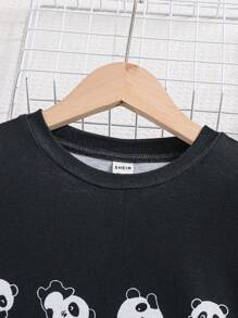 SHEIN Conjunto De Ropa Informal Para Niñas Con Estampado De Fútbol Y Manga Larga - Negro - Ver 6