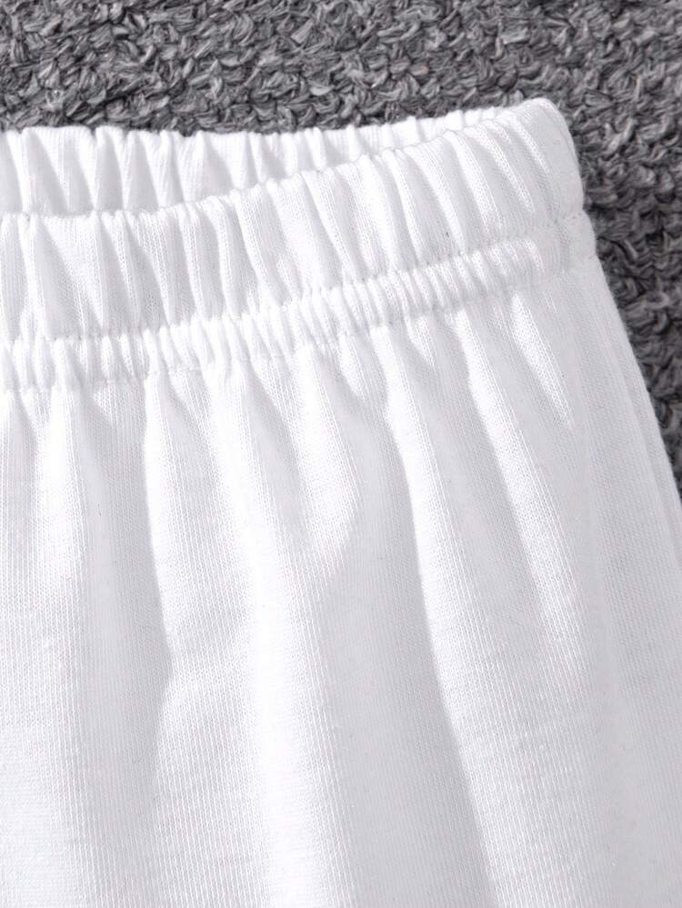 SHEIN 小女孩愛心網眼拼接上衣和純色短褲套裝 - 粉色 - 查看 5