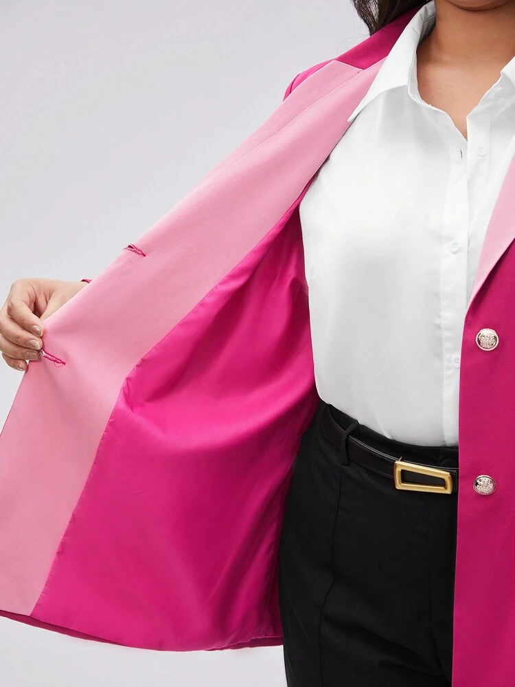 Plus Size Color Block Notched Lapel Single Breasted Casual Blazer Without Belt