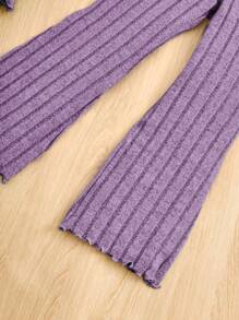 SHEIN Leap Crew Young Girl Butterfly Embroidery Round Neck Short Sleeve Top And Bell-Bottoms Set