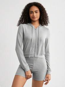 Ocili Ocili Leisure Ladies Solid Color Drawstring Hooded Top For Home Wear
