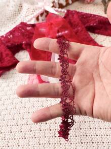 Newborn Baby Girls' Lace Romper With Headband Photography Set - Red - View 7