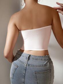 SHEIN Women's Floral Printed Strapless Top Suitable For All Seasons - White - View 2