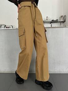 DAZY Women'S Solid Color Cargo Trousers,Fall Clothes - Yellow - View 4