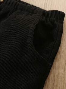 SHEIN Vintaside Kids 男婴三件套灯芯绒纽扣装饰休闲口袋裤套装，时尚秋冬款 - 彩色 - 查看 7