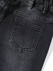 嬰兒男童彈性腰部洗水磨損牛仔褲 - 黑色 - 查看 3