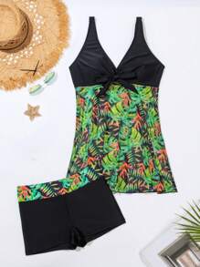 Swim Lushoire Summer Women'S Casual Tropical Plant Print Cami Tankini