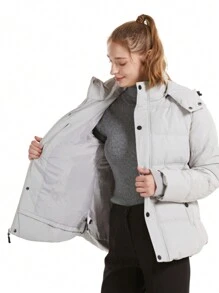 女士夹棉大衣 带可拆卸防风帽的夹棉大衣 - 灰色 - 查看 6