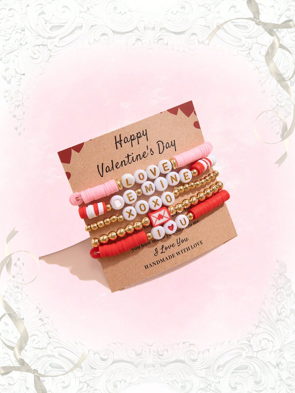 5pcs Sweet & Cute Letter Beaded Soft Clay Bracelet Set, Suitable For Daily Wear, Best Gift For Friends And Lovers On Valentine's Day