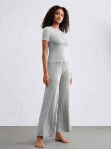 Ocili Leisure Ultra Soft & Slim Fit Fabric Silky & Breathable Basic Top For Daily & Homewear - Light Grey - View 7