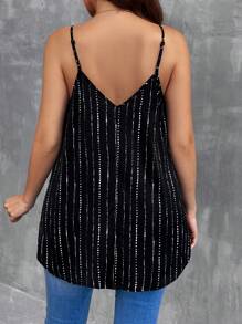 SHEIN LUNE Plus Size Women Line & Floral Print Cami Top, Summer - Black - View 2