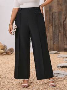 Calvaya Màu thuần Eo cao Rộng chân Quần - màu đen - Xem 3