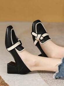 HanDuEke Women's High Heel Loafers 2023 Autumn Winter New Arrival, Vintage Color Block Embroidered Soft Leather Pumps, British Style Slip-on Shoes, Plus Size