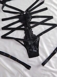 SHEIN Women'S Sexy Lace Hollow Out Lingerie Set - Black - View 4