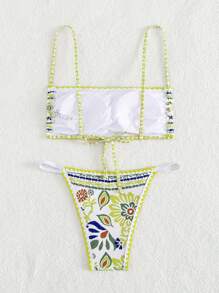 SHEIN Swim 花卉印花两件套比基尼套装狂欢夏日海滩 - 彩色 - 查看 5