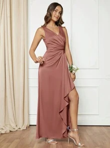 SHEIN Belle Vestido Envolvente Sin Mangas - Rosa vieja - Ver 5