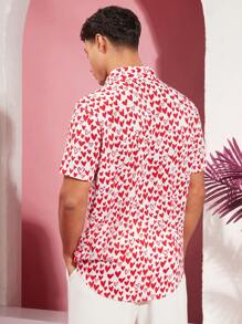Manfinity Unisex Camisa Casual Tejida Estampada Con Corazones Para Hombre