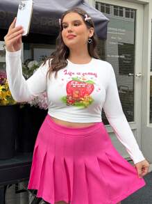 SHEIN EZwear White Knitted Plus Size Women'S Printed T-Shirt