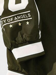 ROMWE MEN Street Life Men's Letter Printed Color-Blocked Stand Collar Jacket - Army Green - View 4