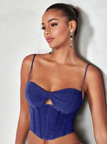 SHEIN BAE Twisted Detail Hollow Out Cami Top - Royal Blue - View 4