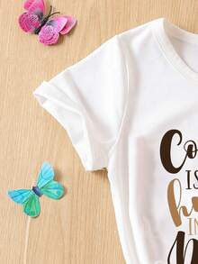 SHEIN 3pcs Girls' Round Neck Short Sleeve T-Shirts With Printed Patterns - White - View 5