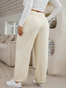 Calvaya Kích thước lớn Màu thuần Eo cao Quần - Màu be - Xem 2