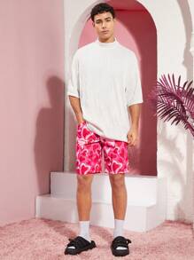 Manfinity VCAY Men's Full Of Heart Print Woven Casual Shorts - Pink - View 3